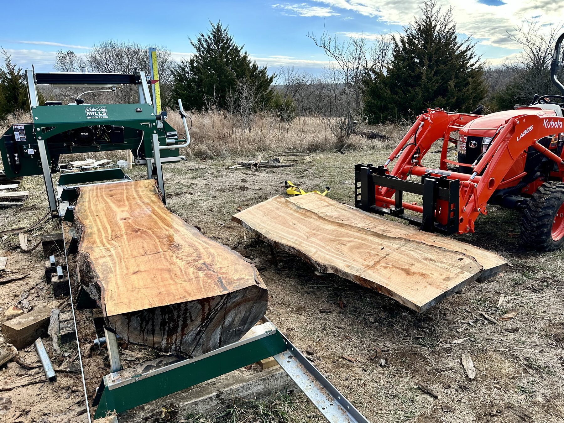 Freshly milled hardwood slabs on the Briar Patch farm